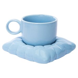 Blue Ceramic Cup with Cloud Saucer Pillow Set 10.4oz